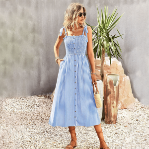 Robe longue bleue en bohème très chic