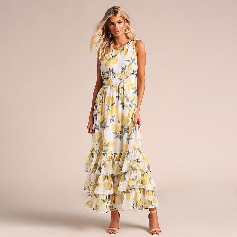Robe Longue Bohème Blanche Et Jaune