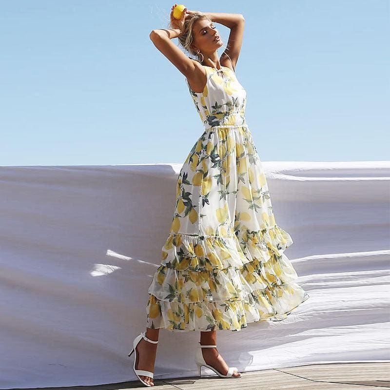 Robe Longue Bohème Blanche Et Jaune – Image 5