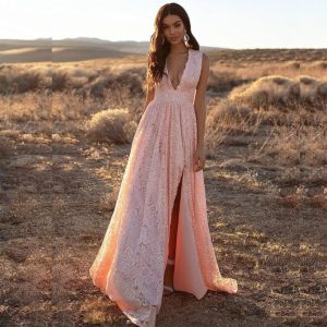 Robe Rose Bohème En Dentelle