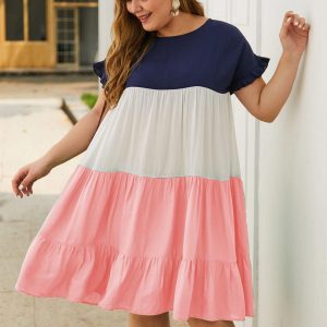 Robe Plissé Trois Couleurs