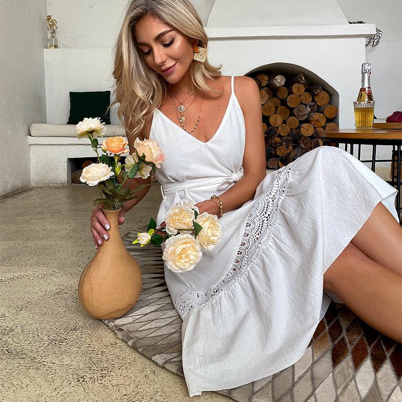 Robe Blanche Décontractée À Col V – Image 5