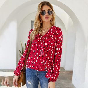 Blouse Bohème Rouge à Pois