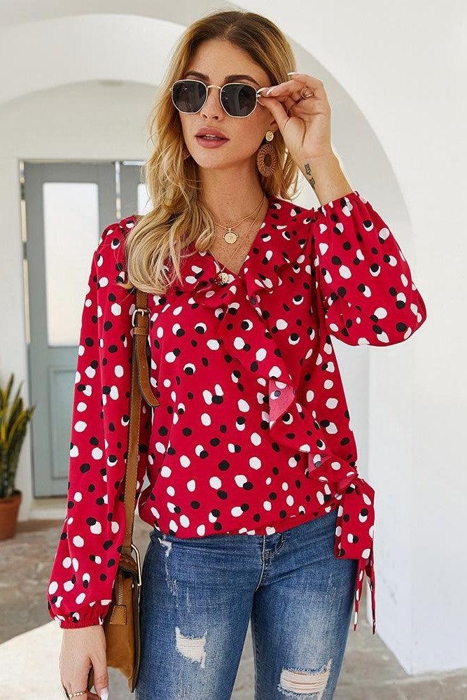 Blouse Bohème Rouge à Pois – Image 3