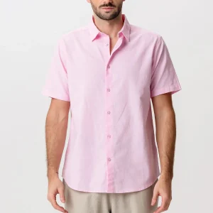 Chemise en lin à manches courtes - Rouge clair