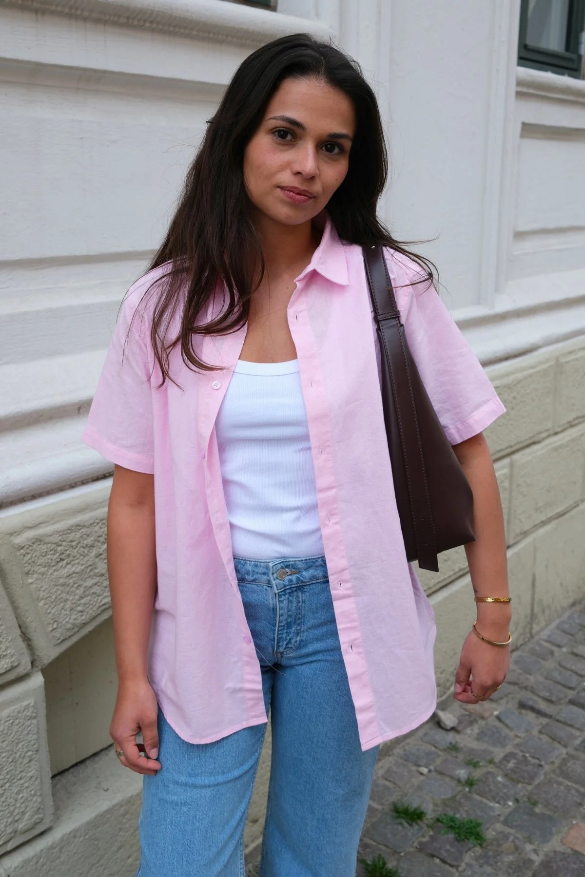 Chemise en lin à manches courtes - rouge clair – Image 2