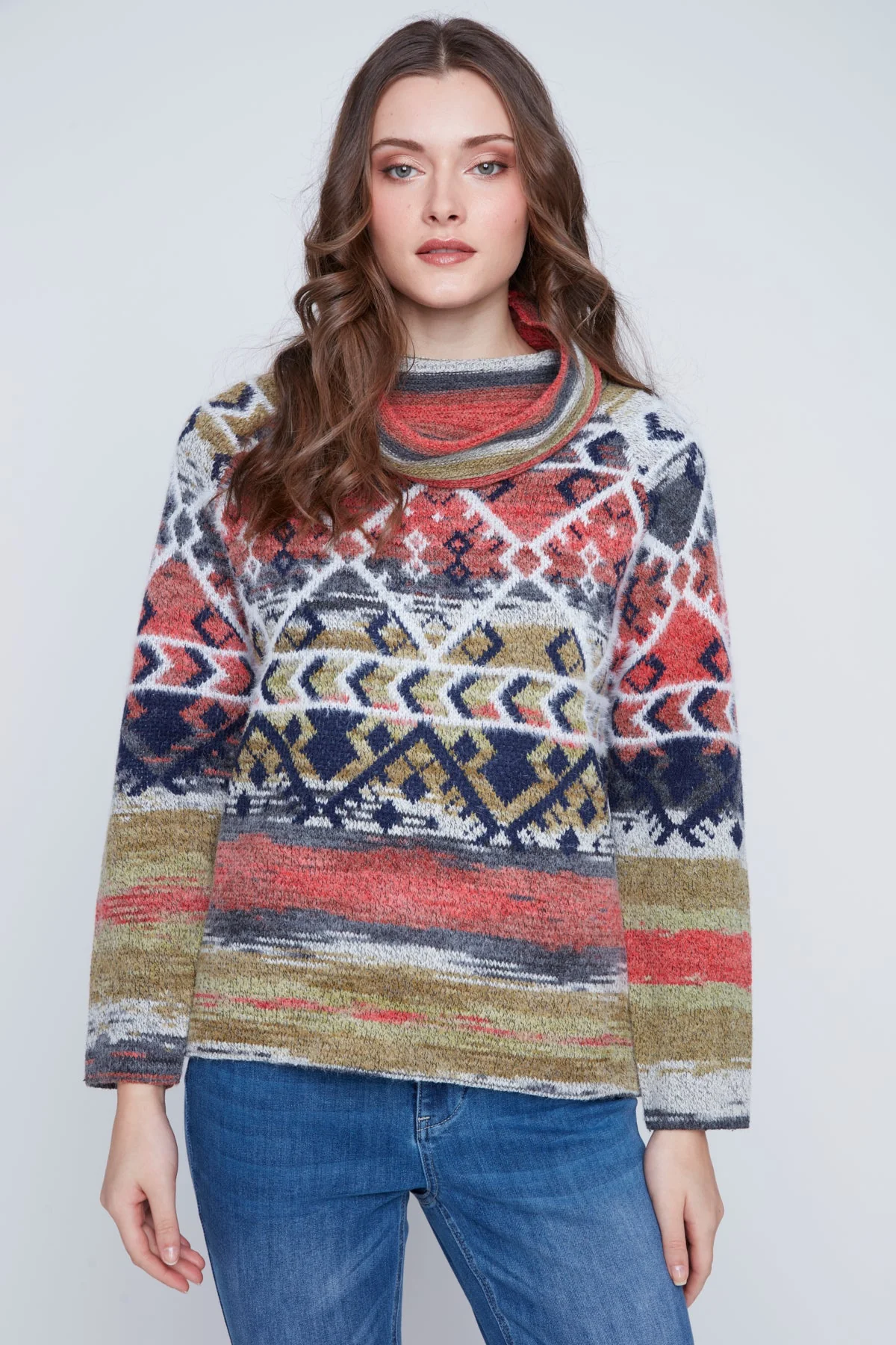 Chandail Tricot Col Baveux Motif Azthéque – Image 2