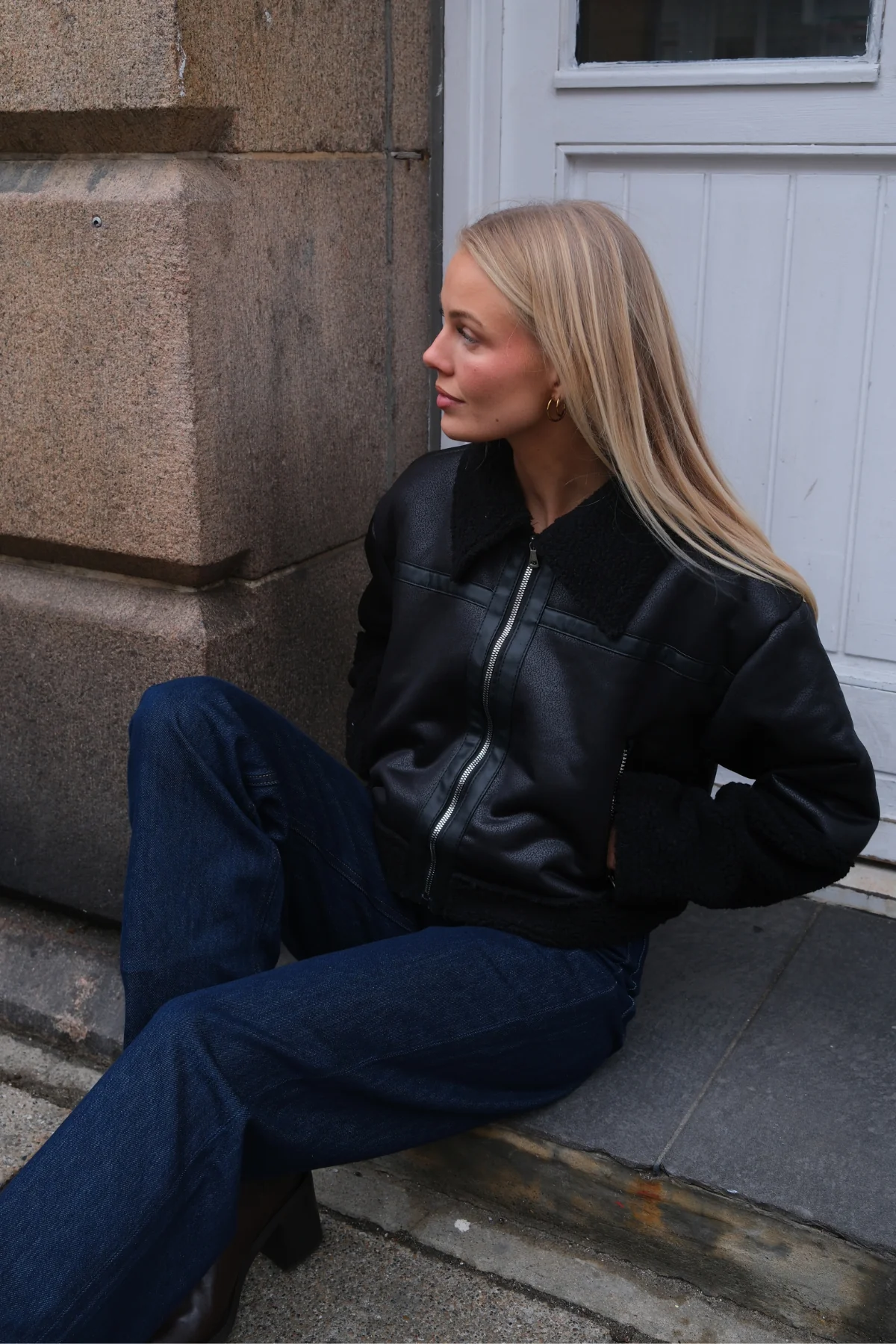Veste de shearling de marguerite - noir / noir – Image 3