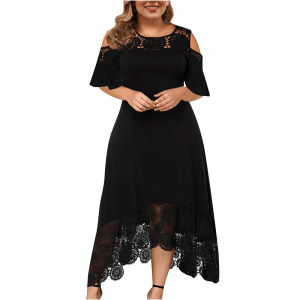 Robe bohème grande taille 54 noire dentelle et manches courtes