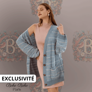 Veste Bohème Ample Gris Bleu