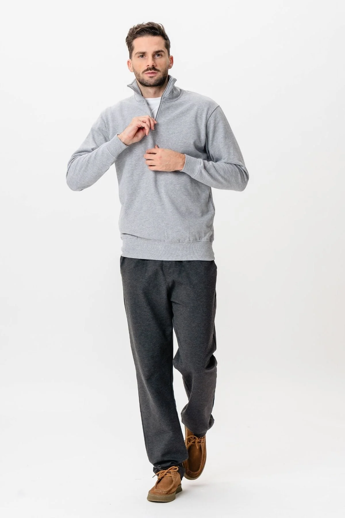 Sweat-shirt à moitié zip - gris – Image 6