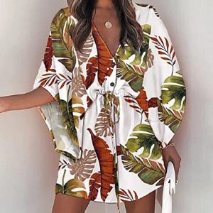 Robe bohème grande taille verte imprimé floral courte à lacets