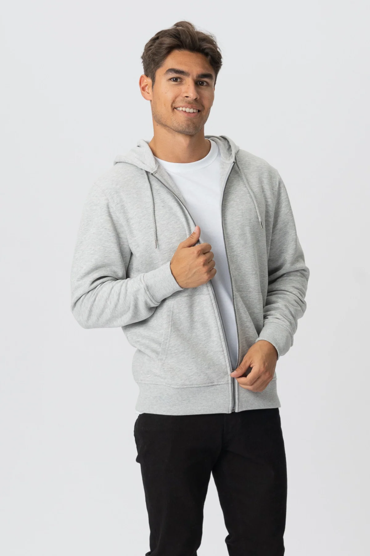 Sweat à capuche zippé - Gris cendré – Image 2