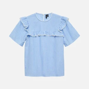 Bell Frill Stripe Top - Bleu en cachemire / blanc