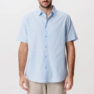 Chemise en lin à manches courtes - bleu clair