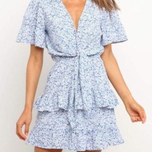 Robe Imprimée À Fleurs Bleu Hippie