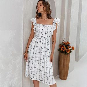 Robe À Imprimé Floral Blanc