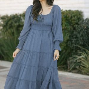 Robe Bohème Bleue Avec Manches