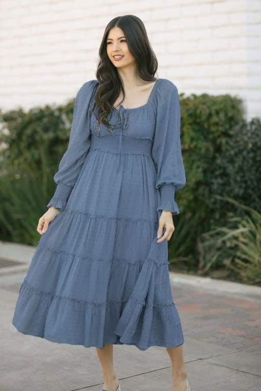Robe Bohème Bleue Avec Manches – Image 2