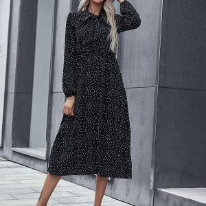 Robe Bohème À Pois Noirs Et Blancs