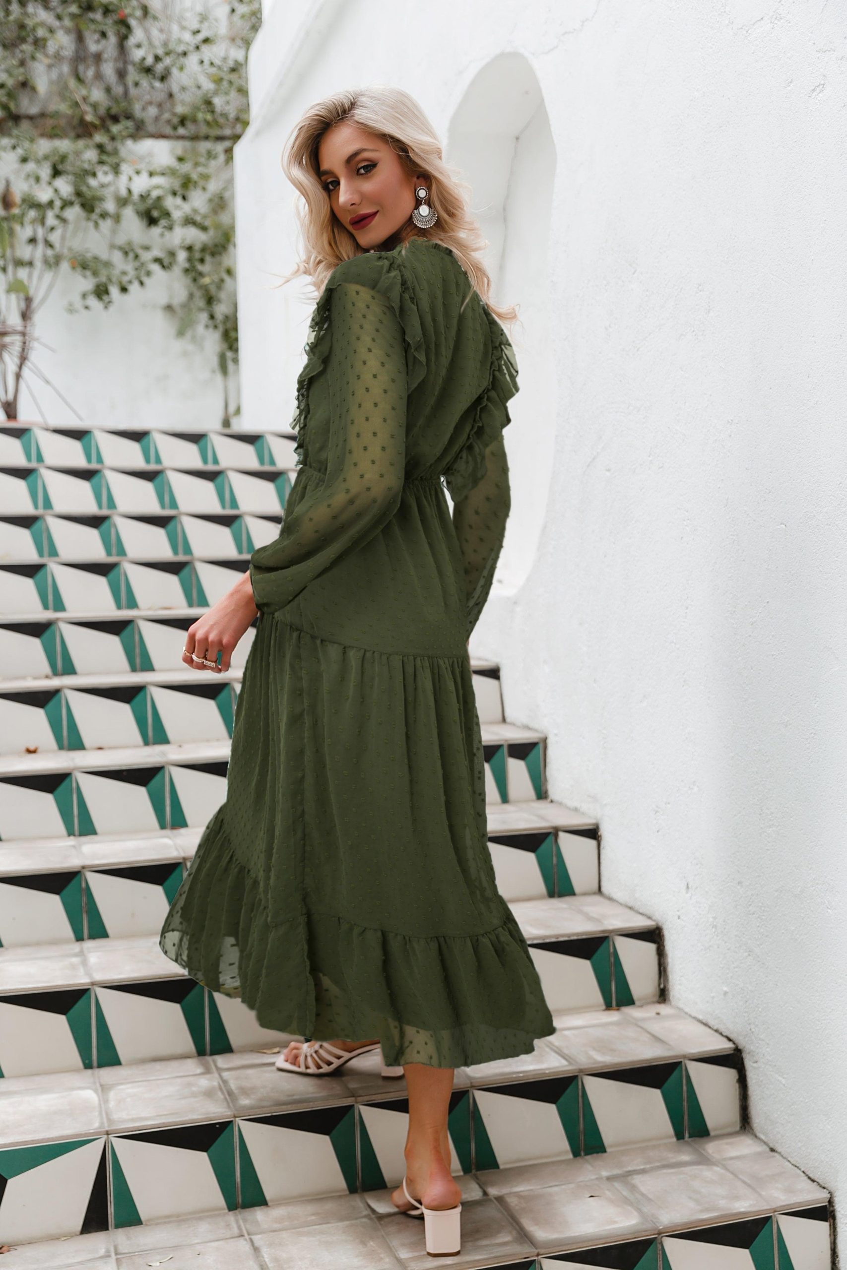 Robe Bohème Vert Olive – Image 9