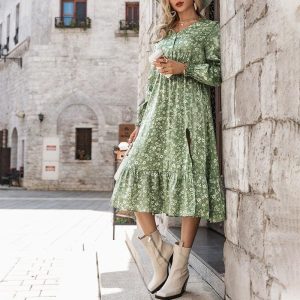 Robe Midi Vert Campagne