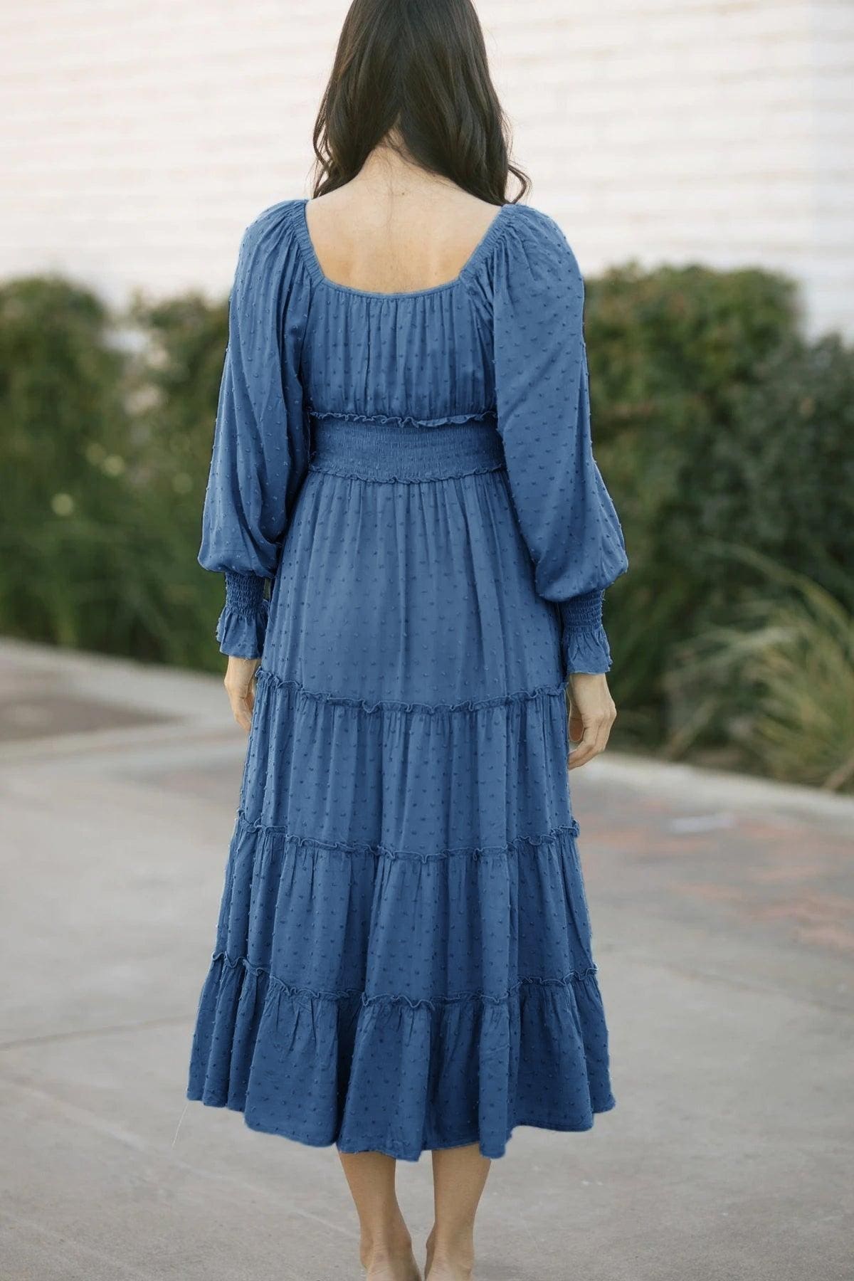 Robe Bohème Bleue Avec Manches – Image 4
