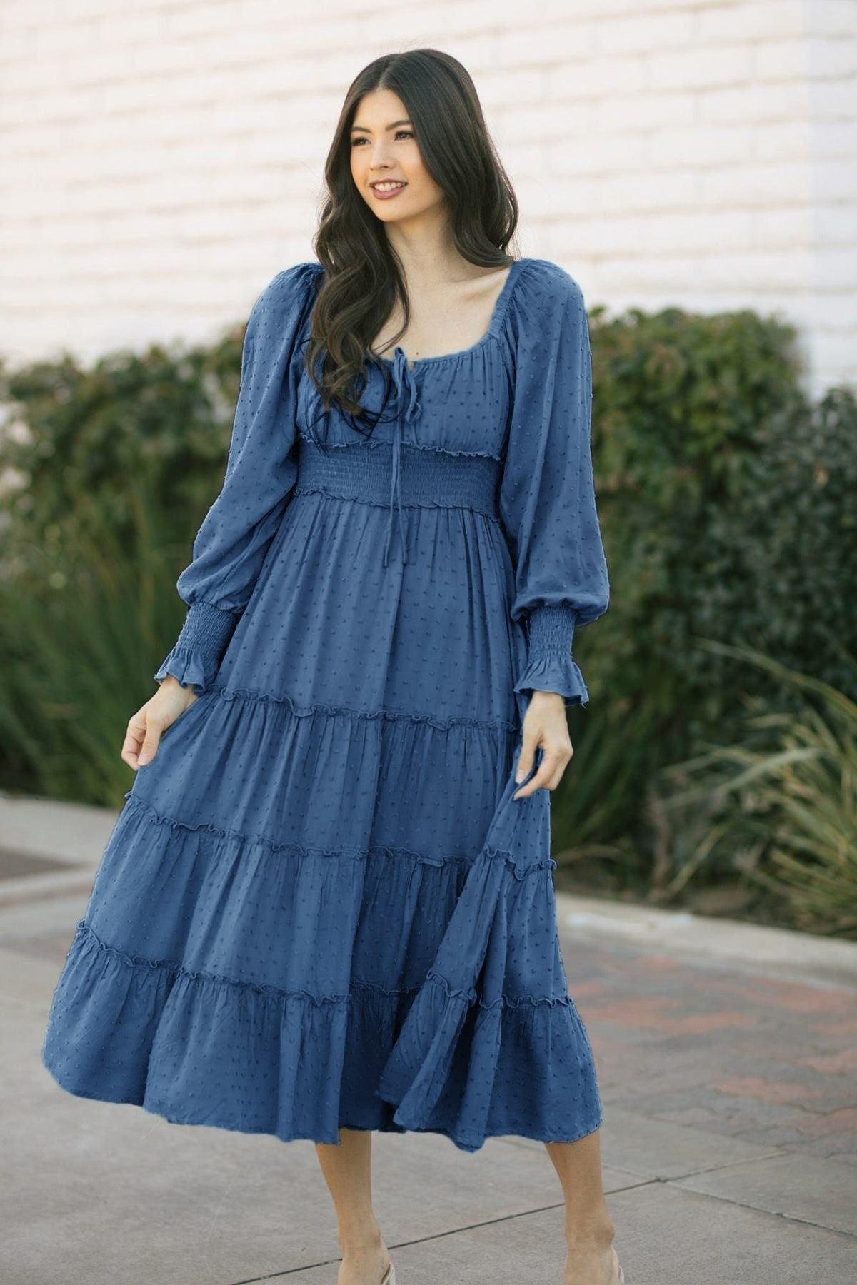Robe Bohème Bleue Avec Manches – Image 5
