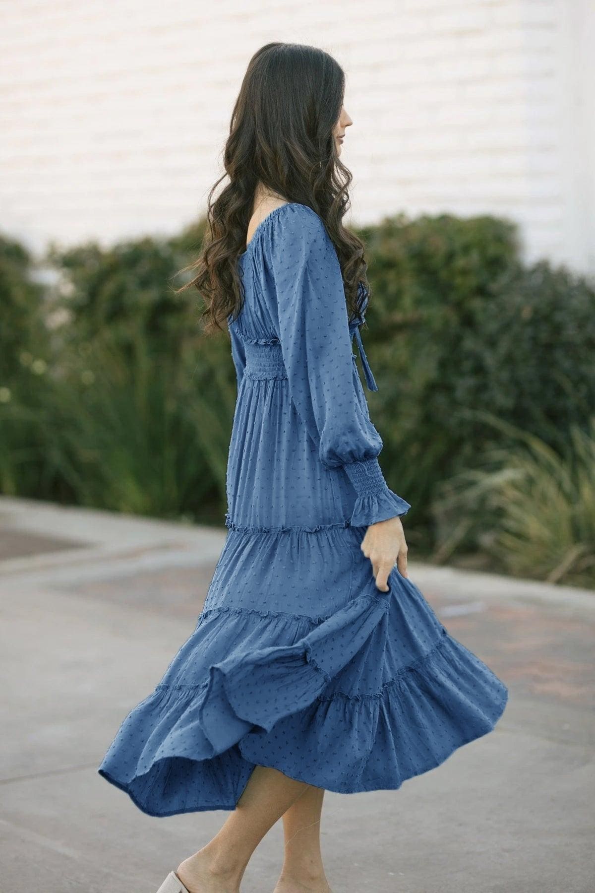 Robe Bohème Bleue Avec Manches – Image 6
