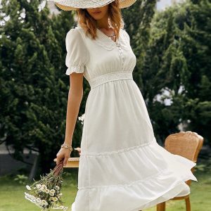 Robe Midi Champêtre Blanche