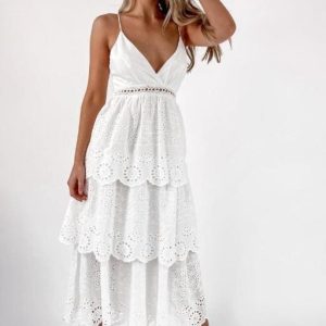 Robe Midi En Dentelle Blanche