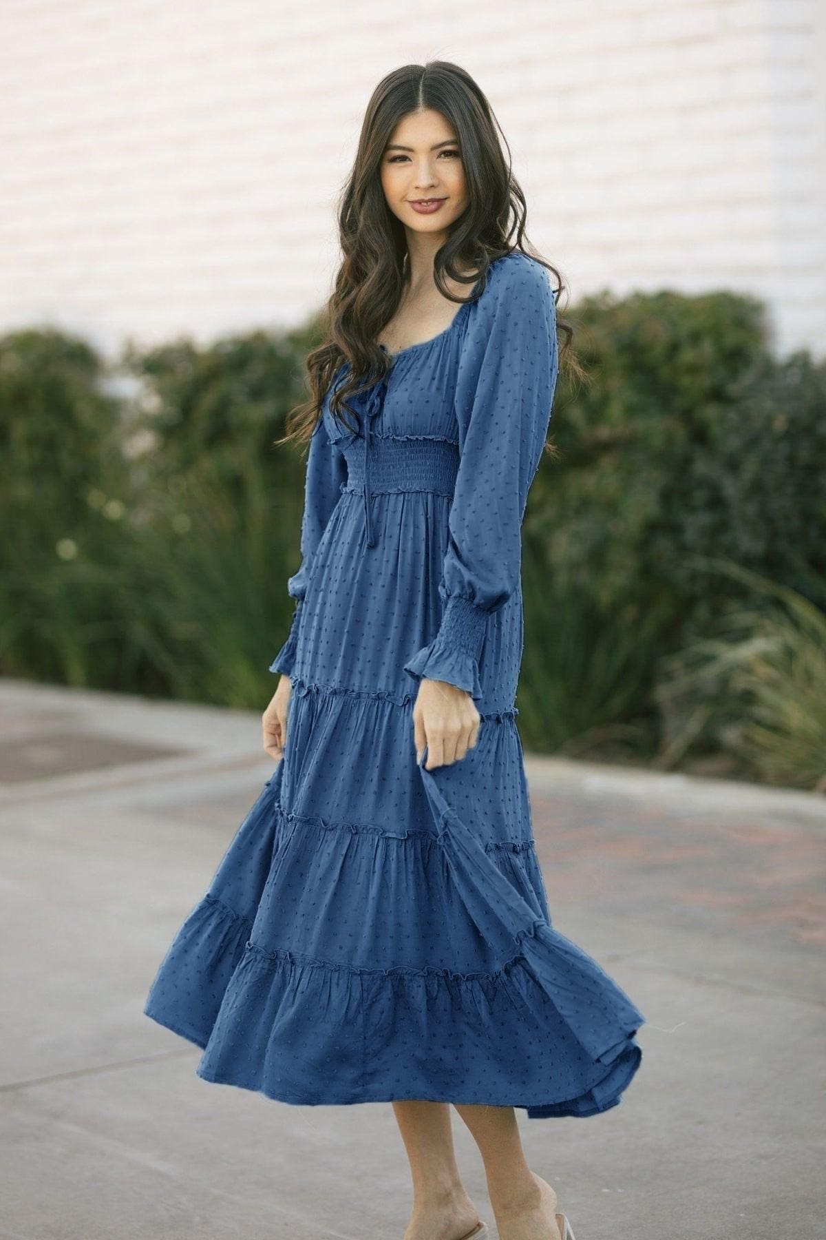 Robe Bohème Bleue Avec Manches – Image 3