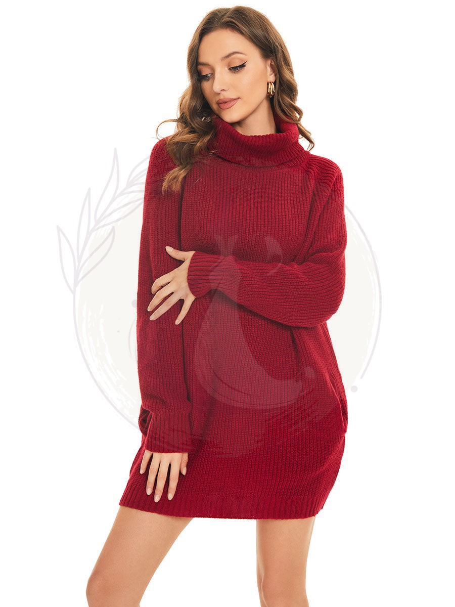 Robe pull courte à col roulé et manches longues avec poche – Image 7