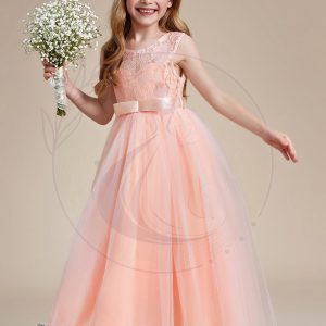 Robe Enfant d’Honneur Princesse Arc Sans Manches En Dentelle Tulle