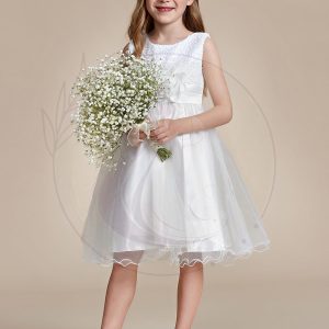 Robe Enfant d’Honneur à paillettes en tulle avec ceinture fleurie