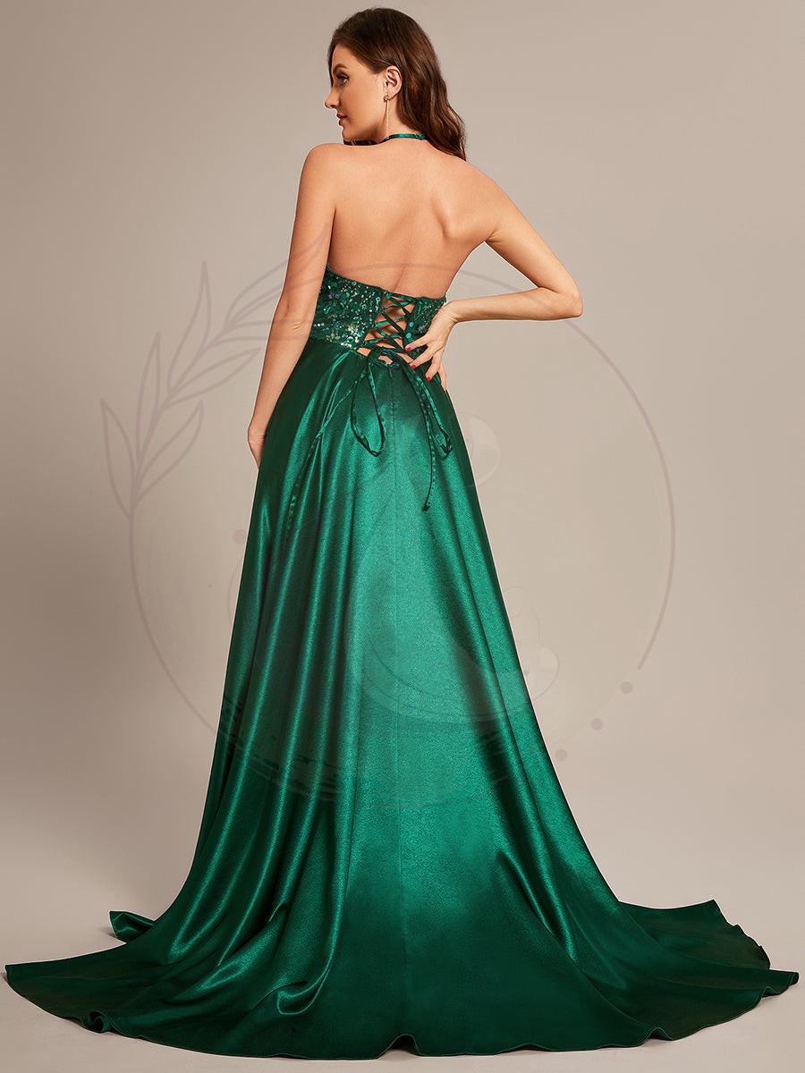 Taille personnalisée Robe de bal longue à col en V scintillant – Image 3