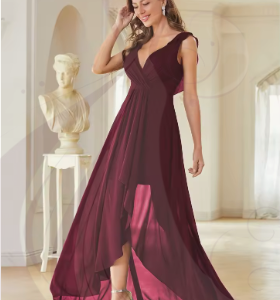 Robes de Soirée Chiffon à Col en V Haut Bas pour La Fête