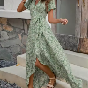 Robe Longue Champêtre  Vert Opaline