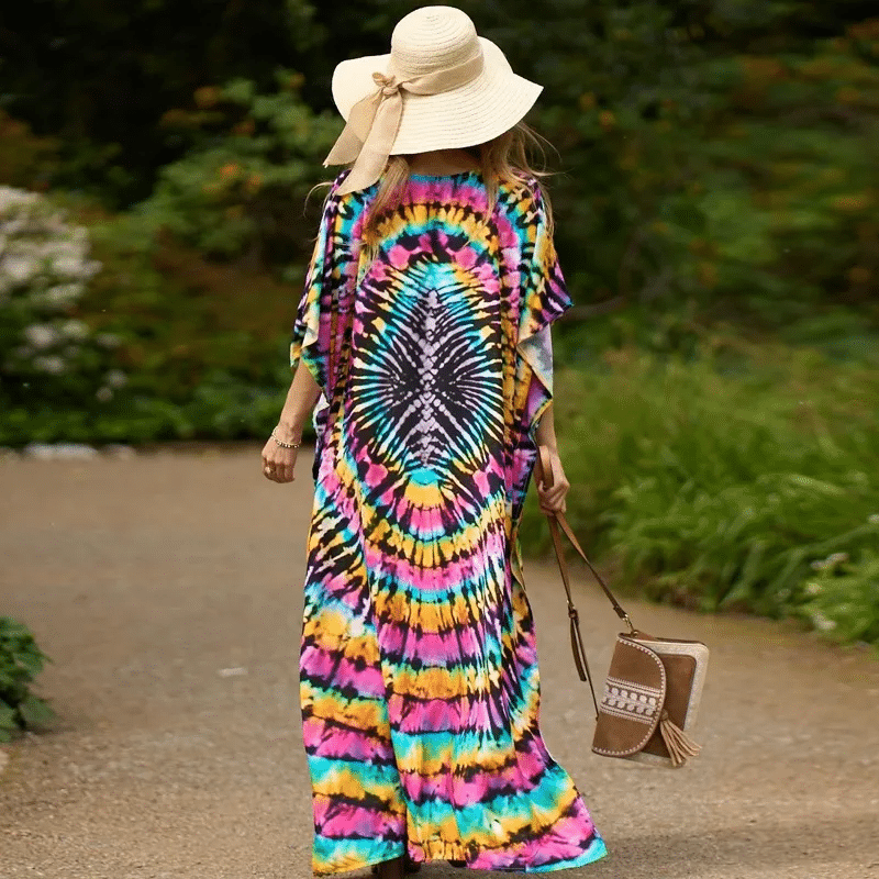 Robe hippie bohème noire imprimée tie and dye – Image 3