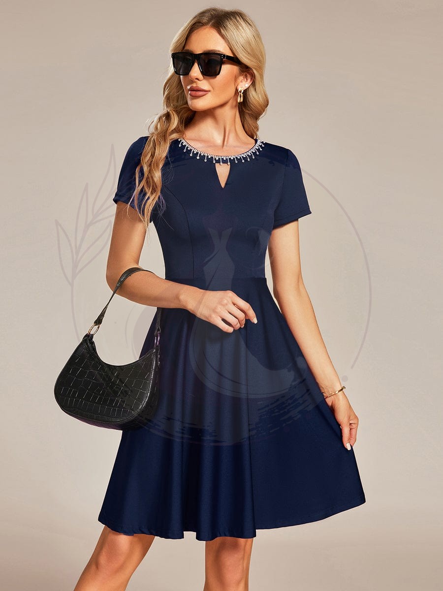 Robe Décontractée décolleté en strass Manches Courtes A-Line Mini – Image 5
