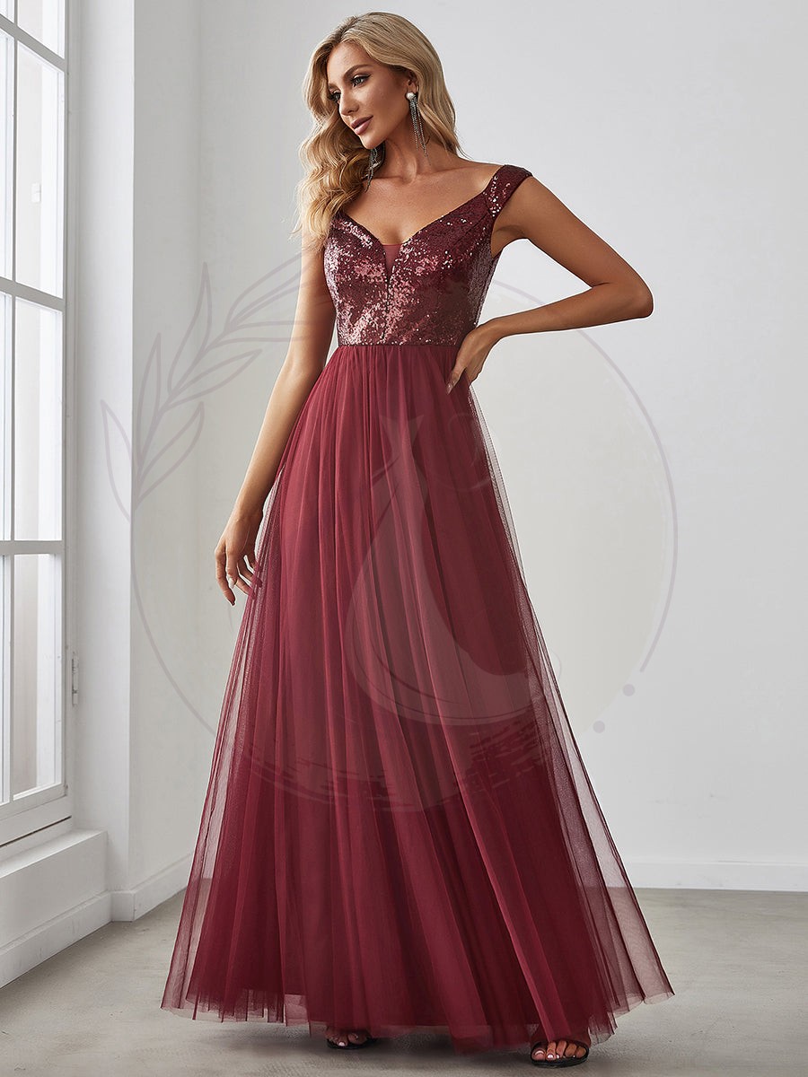Taille personnalisée Robe de soirée sans manches paillettes taille haute – Image 2
