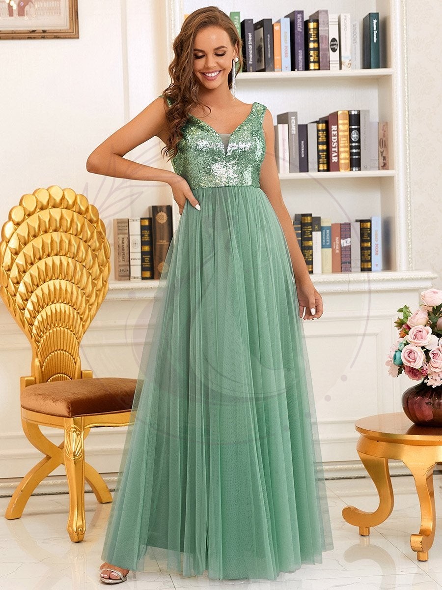 Taille personnalisée Robe de soirée sans manches paillettes taille haute – Image 6