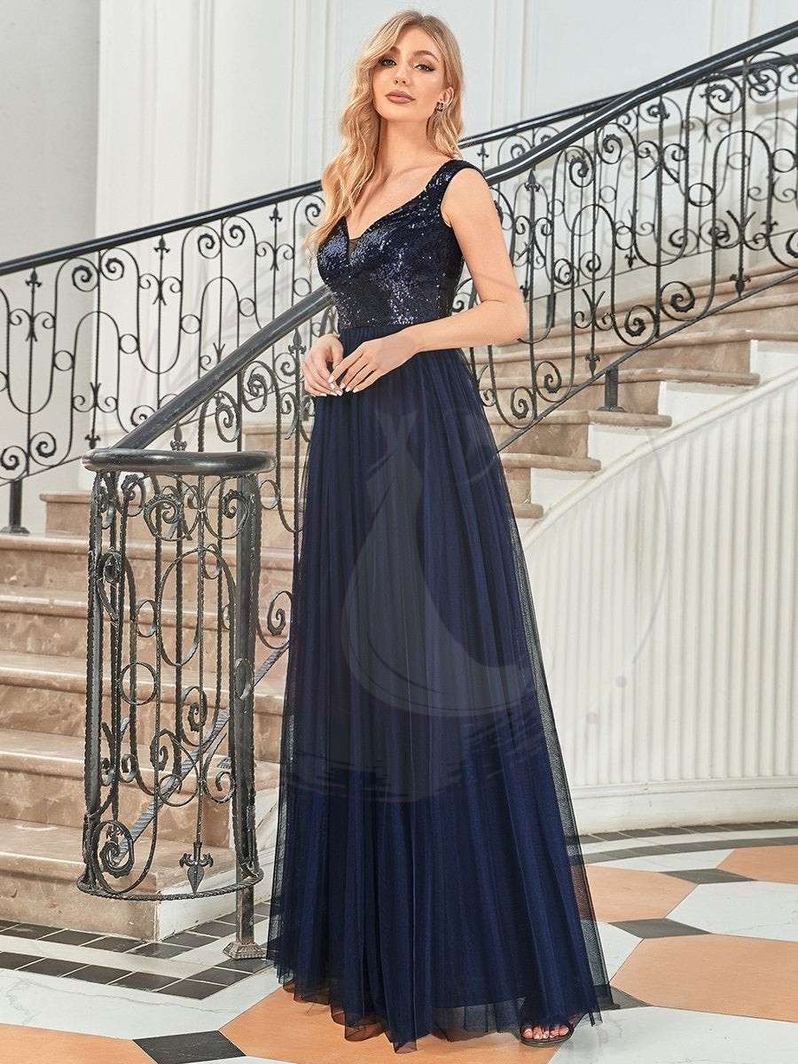 Taille personnalisée Robe de soirée sans manches paillettes taille haute