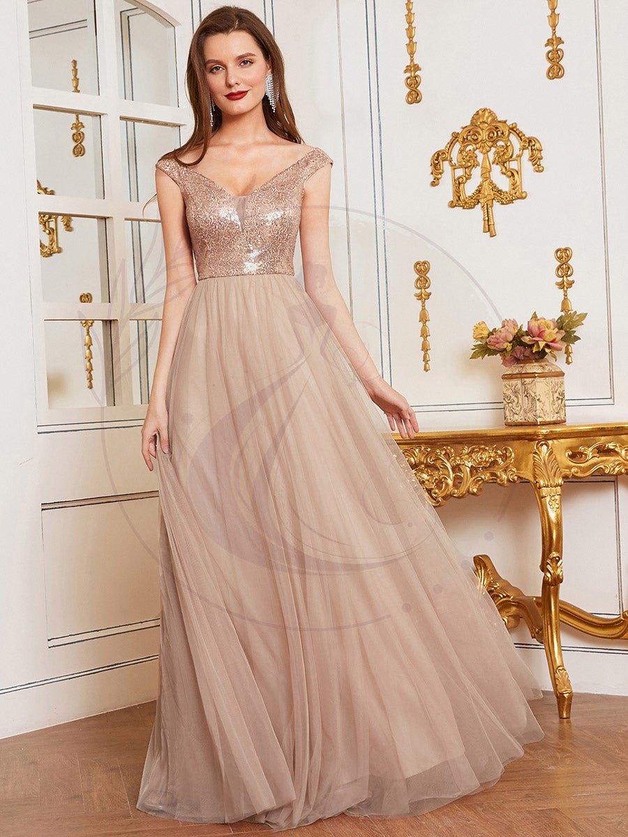 Taille personnalisée Robe de soirée sans manches paillettes taille haute – Image 3