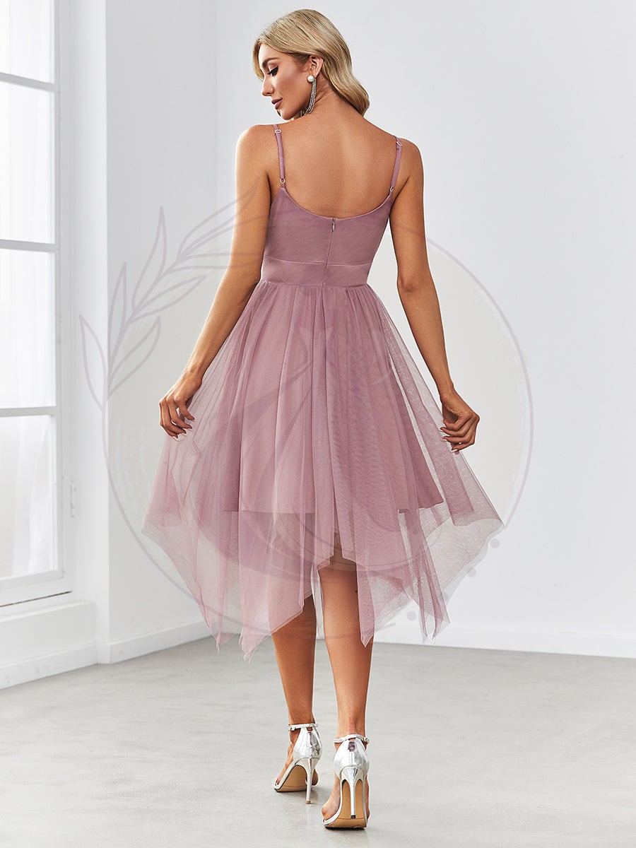 Robe de soirée mi-longue à ourlet asymétrique en V profond – Image 3