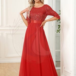 Robe de soirée Chic à encolure ronde et à manches 3/4 sequins