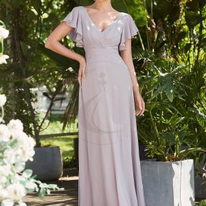 Robe de soirée plissée à manches courtes et longueur au sol