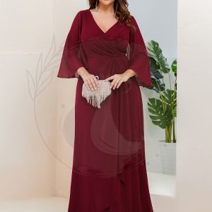 Robe de soirée Mousseline plissée Manches fendues Encolure en V