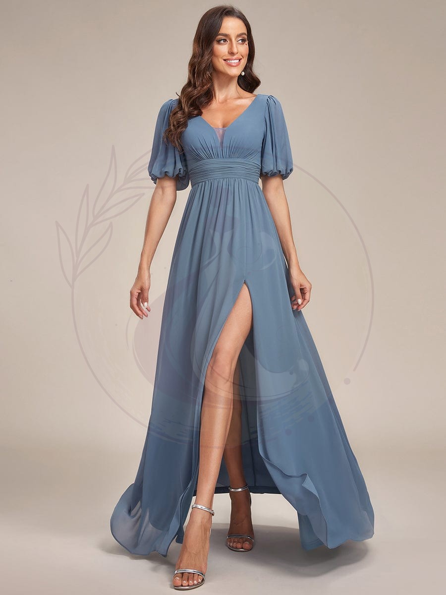 Robe de soirée Mousseline M manches courtes et col en V – Image 4