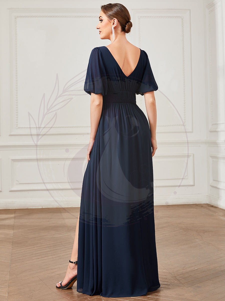 Robe de soirée Mousseline M manches courtes et col en V – Image 7